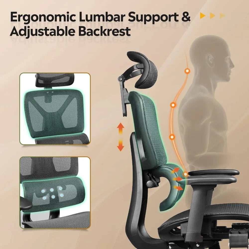 Ergonomic Mesh Office Desk Chair with Footrest - Heavy Duty High Back Reclining Swivel Home Computer Chair | Customized