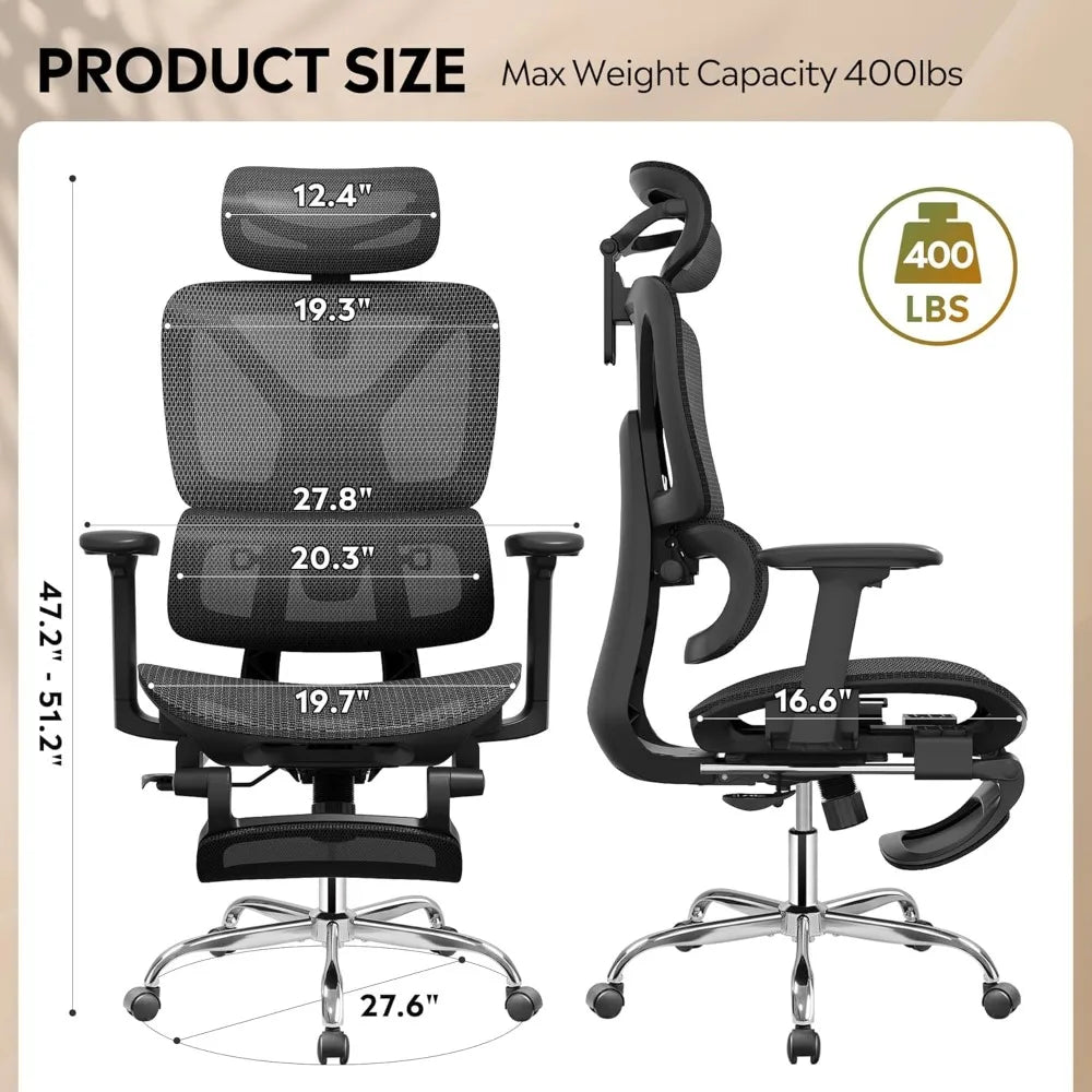 Ergonomic Mesh Office Desk Chair with Footrest - Heavy Duty High Back Reclining Swivel Home Computer Chair | Customized